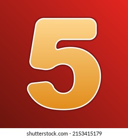 Number 5 sign design template element. Golden gradient Icon with contours on redish Background. Illustration.