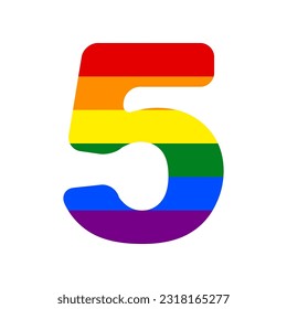 Elemento de plantilla de diseño de signo número 5. Icono en fondo blanco, de los derechos LGBT gay arcoiris. Ilustración.