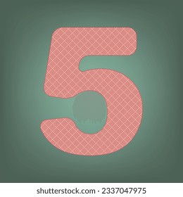 Elemento de plantilla de diseño de signo número 5. Icono de albaricoque con motivos gráficos de parqué rojo ladrillo en un fondo de Ebony. Feldgrau. Verde. Ilustración.
