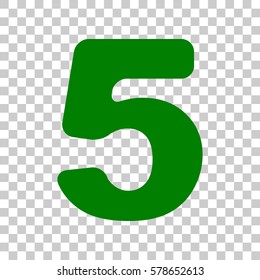 Number 5 sign design template element. Dark green icon on transparent background.