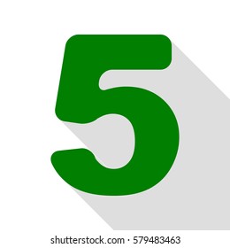 Number 5 sign design template element. Green icon with flat style shadow path.
