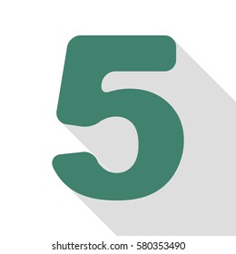 Number 5 sign design template element. Veridian icon with flat style shadow path.