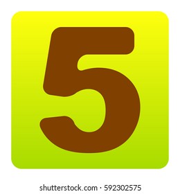Number 5 sign design template element. Vector. Brown icon at green-yellow gradient square with rounded corners on white background. Isolated.