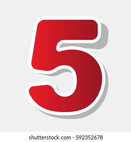 Number 5 sign design template element. Vector. New year reddish icon with outside stroke and gray shadow on light gray background.