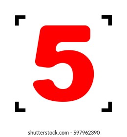 Number 5 sign design template element. Vector. Red icon inside black focus corners on white background. Isolated.
