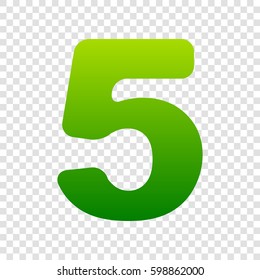 Number 5 sign design template element. Vector. Green gradient icon on transparent background.