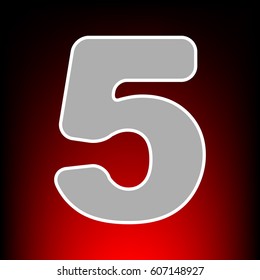 Number 5 sign design template element. Postage stam or old photo style on red-black gradient background.