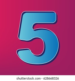 Number 5 sign design template element. Vector. Blue 3d printed icon on magenta background.