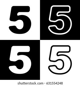 Number 5 sign design template element. Vector. Black and white icons and line icon on chess board.