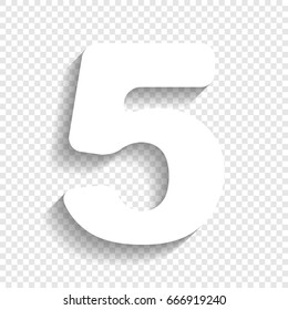 Number 5 sign design template element. Vector. White icon with soft shadow on transparent background.