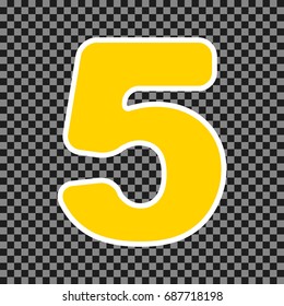 Number 5 sign design template element. Vector. Yellow icon with white contour on dark transparent background.