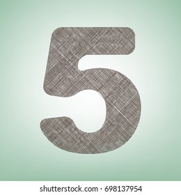 Number 5 sign design template element. Vector. Brown flax icon on green background with light spot at the center.