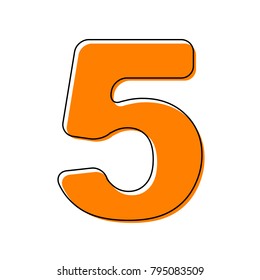Number 5 sign design template element. Vector. Black line icon with shifted flat orange filled icon on white background. Isolated.