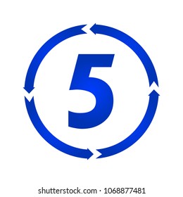 Number 5 sign turn iconvector illustration. flat style