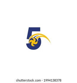 Number 5 with smashing volley ball icon logo design template illustration