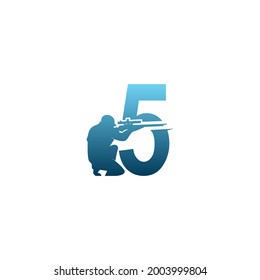 Number 5 with sniper icon logo design concept template vector