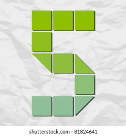 Number 5 from squares and triangles on a paper-background. Vector illustration
