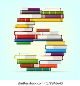 Number 5 . Stacks of multi colored books vector illustration