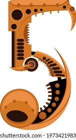 The number 5 in steampunk style. Vector illustration on a white isolated background.