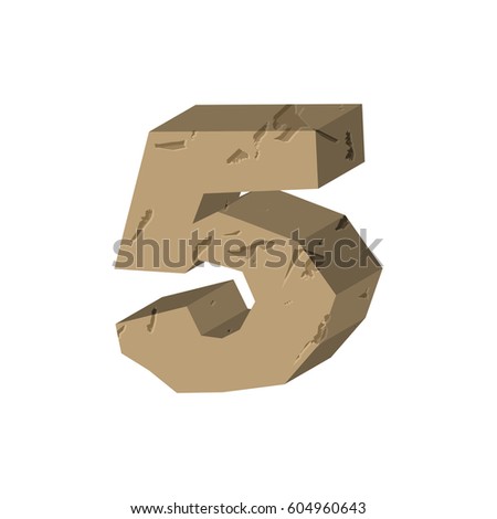 Number 5 stone. Rock font five. Stones alphabet symbol. rocky crag ABC sign
