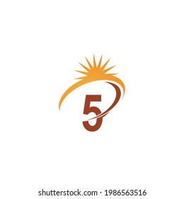 Número 5 con icono de rayos solares modelo de diseño de ilustración vector