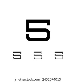 Número 5, letra del alfabeto digital técnico, incluyendo conjunto de cuatro de diferentes números, Ilustración vectorial 10eps
