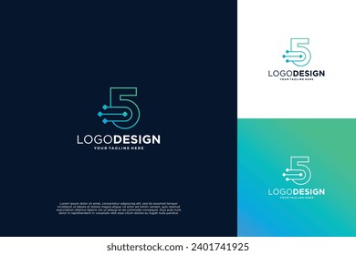 Number 5 technology logo design. Symbol technology, Artificial Intelligence and computer.