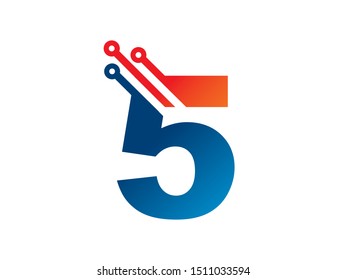 Number 5 technology logo or symbol template design