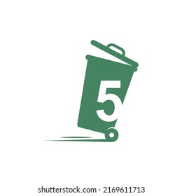 Number 5 in the trash bin icon illustration template vector