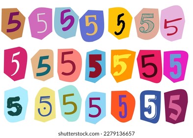 Number 5 - vector cut newspaper and magazine letters, paper style ransom note letter