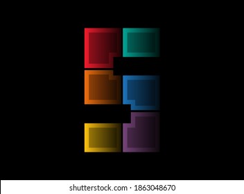 Number 5 vector design, colorful font logo. Dynamic split multicolor design on black background. For social media, design elements, creative poster, web template    