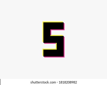 Number 5 vector desing logo. Dynamic, split-color, shadow of  number pink and yellow on white background. For social media,design elements, creative poster, anniversary celebration, greeting and web 