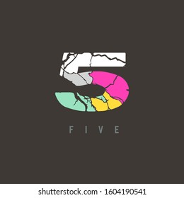 Number 5 vector font alphabet, modern map design with brilliant colorful letter for your unique elements