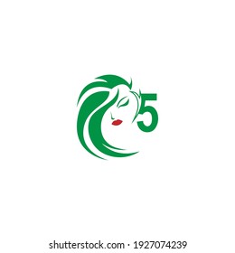 Number 5 with woman face logo icon design vector illustration