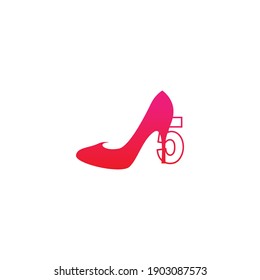 Number 5 with Women shoe, high heel logo icon design vector template