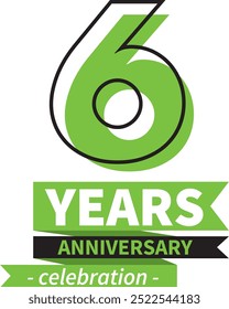 Número 5 años Celebración del aniversario Logo Estilo Línea negra y color verde sobre fondo blanco.