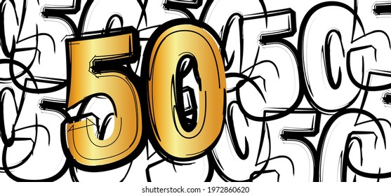Number 50 for banner or card. Married for 50 years or 50 years old anniversary, abraham, sarah or wedding  day. Vector. Happy Birthday, bday. Congratulations fifty year 50th. Man or woman. Gold, brass svg