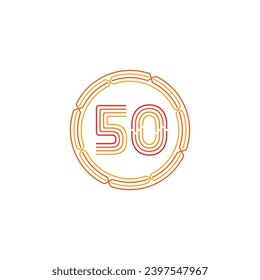 number 50 and circle with lines. number 50 in circle