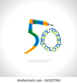 number 50 created by painting brush and green blue circles