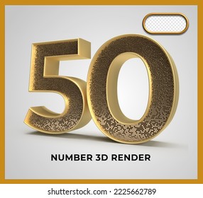 number 50 gold style 3D render luxury