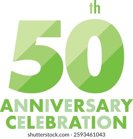 Number 50 with the letter th on the top right and the letter Anniversary Celebration on the bottom, all in green.