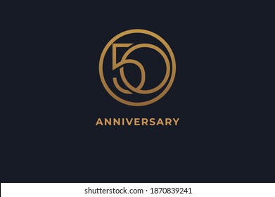 Number 50 logo, gold line circle with number inside, usable for anniversary and invitation, golden number design template, vector illustration