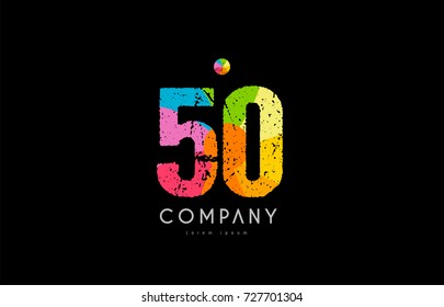 number 50 logo icon design with grunge texture and rainbow colored pattern