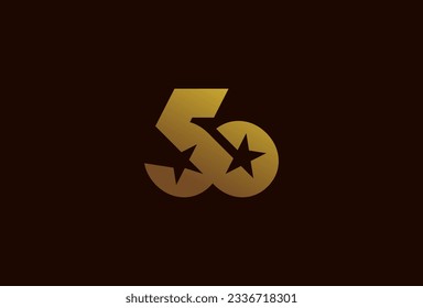 Number 50 Logo, Monogram number 50 formed from the infinity symbol with a star in the negative space, usable for business and anniversary logos, flat design logo template, vector illustration