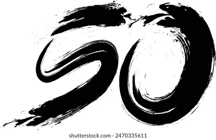 number 50 with paint brush strokes, 50 ,Number ,grunge brush freestyle font, designed using black and white handwriting line shape, logo, symbol, icon, graphic, vector.