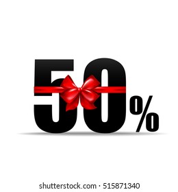 Number 50 percent for discount and sale with red ribbon vector illustration eps 10