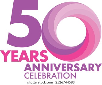 number of 50 years anniversary celebration logo style in lime purple and pink monochrome circle shape, isolated on white background.