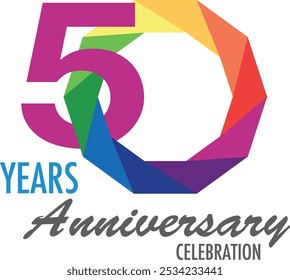 number of 50 years anniversary celebration logo style inside color wheel, isolated on white background.