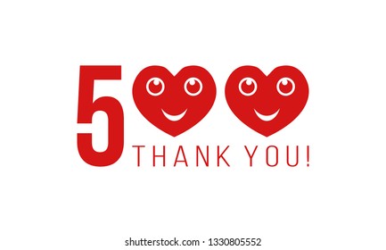 number 500 with smiling hearts and thank you, thanks for followers likes or comments