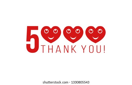 número 5000 con corazones sonrientes y gracias, gracias por los seguidores me gusta o los comentarios